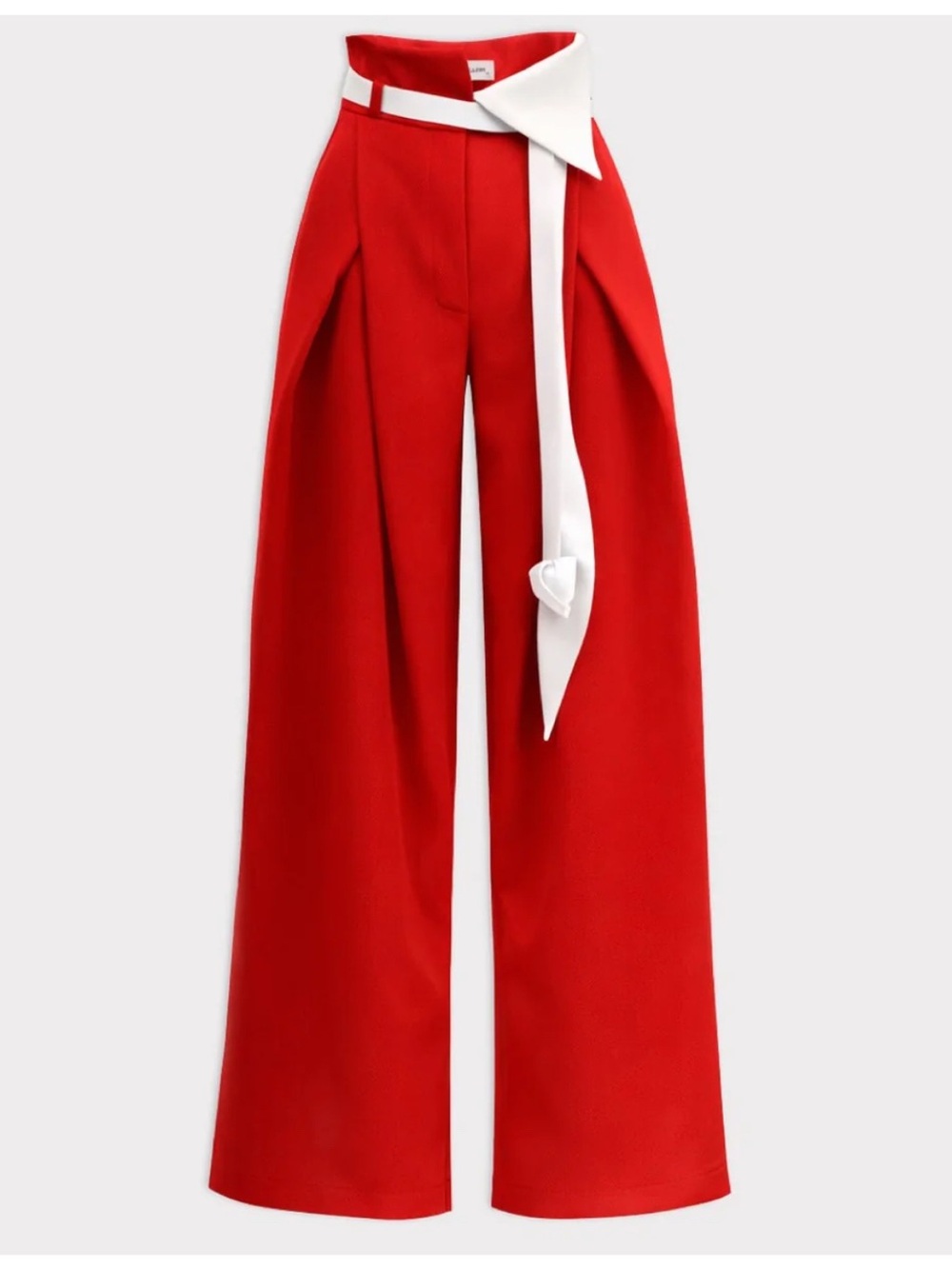 Red Wide-Leg High-Waist Pants with White Accent Belt